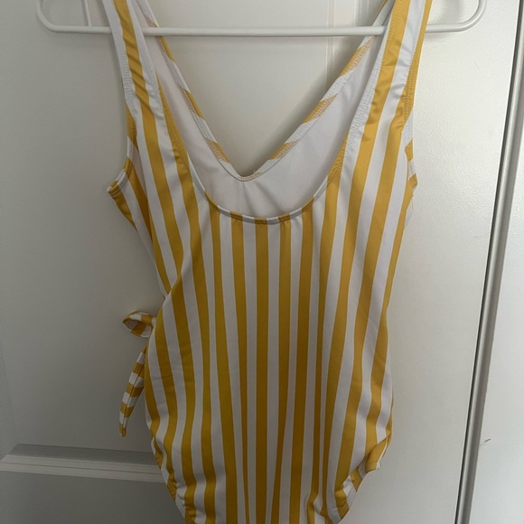 Jillian Harris Imagine Perry Colab Yellow Striped Wrap Swimsuit Size Small EUC - Picture 2 of 3
